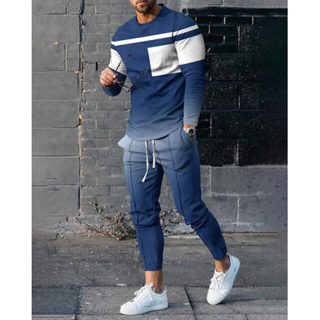 Men's Long Sleeve Set 3D Printed Outfit Suit 2 Piece
