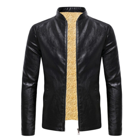 Men's Leather Jacket Faux Warm Suede Fashion Stand Collar