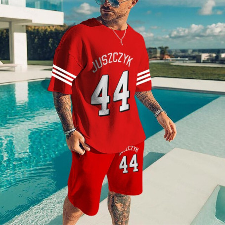 Men's Red T-shirts Set Oversized Shorts Sportswear Breathable