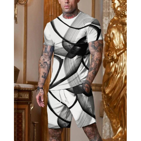 Men's Playing Card Print Summer Sportswear T-shirt + Shorts