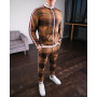 European and American Fashion Casual Suit Men's Striped Plaid Print Clothing Set