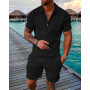Men's Zipper Polo Shirt & Shorts Set Casual Streetwear