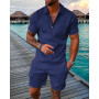 Men's Zipper Polo Shirt & Shorts Set Casual Streetwear
