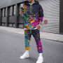 Men's Tracksuit Sportswear Hoodies Colorful Long-Sleeve Sweatshirt + Sweatpants Set