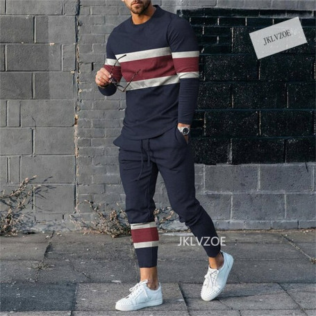 Men's T-Shirt Set Streetwear Casual Stripe Jogging Suit