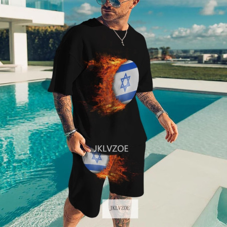 Men's Fashion Sportswear T-Shirt Set Israel Flag 3D Printing