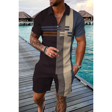 Tracksuit Zipper Polo Shirt Sets for Men Printed High Quality