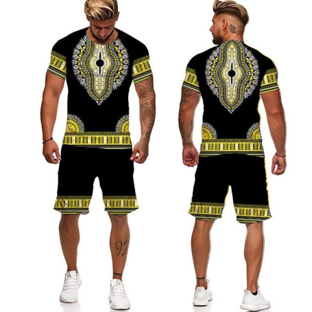 Men's African T-Shirt and Short Rock Tracksuit Set