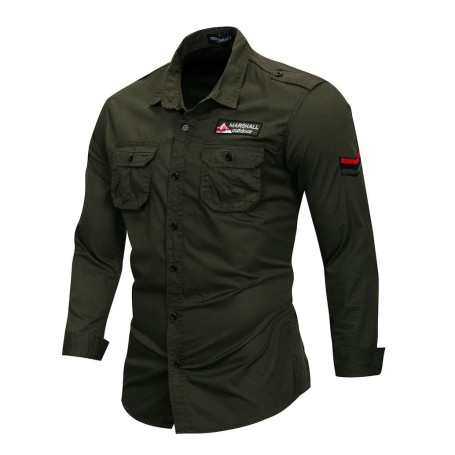 Military's Shirt Men Long Sleeve Casual Dress Shirt Male Cargo Work Shirts With Embroidery 115
