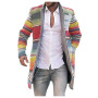 Men's Cardigan Hoodie Stripe Long Sleeve Coat Button Lapel