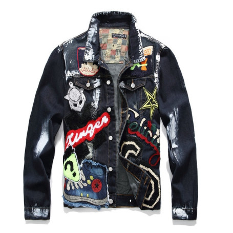 Men's Fashion Denim Embroidery Painted Jacket