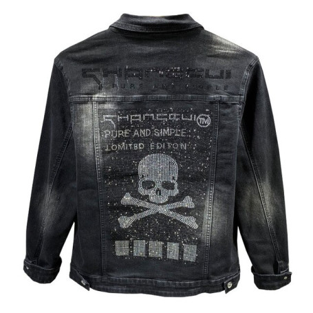 Men's Punk Skull Denim Letters Printed Ripped Jackets