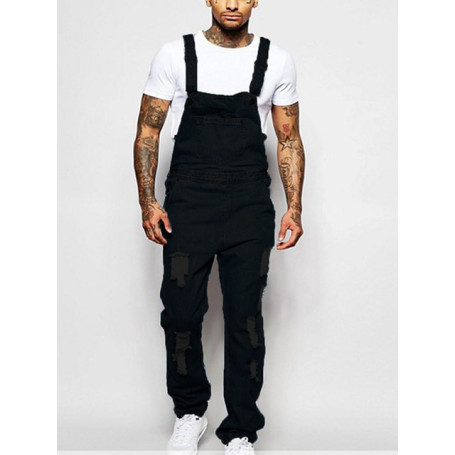 Men's Fashion Jumpsuit Ripped Denim High Quality Suspender