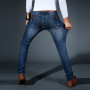 Men's Stretch Jeans Solid Pockets Casual Trousers Streetwear Denim