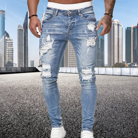 Men's Fashion Street Style Ripped Skinny Jeans