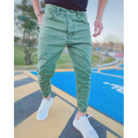 Men's Jeans Casual Elastic Waist Beam Foot Jogger Denim