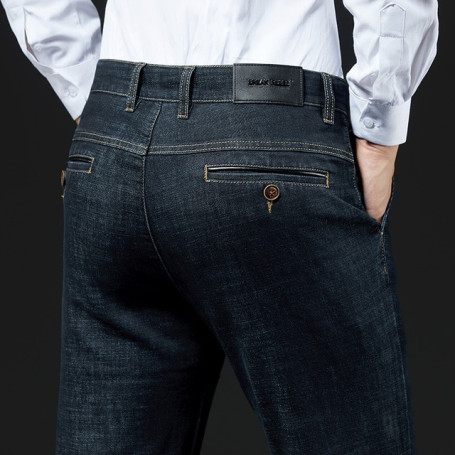 Men's Stretch Business Thick Casual Office Straight Denim Trousers