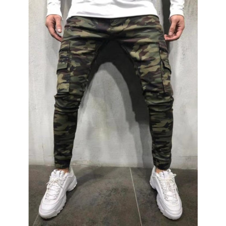 Camouflage Street Style Ripped Skinny Jeans Men Vintage