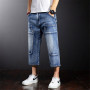 Streetwear Blue Jeans Men Denim Pants Summer Calf-length