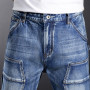 Streetwear Blue Jeans Men Denim Pants Summer Calf-length