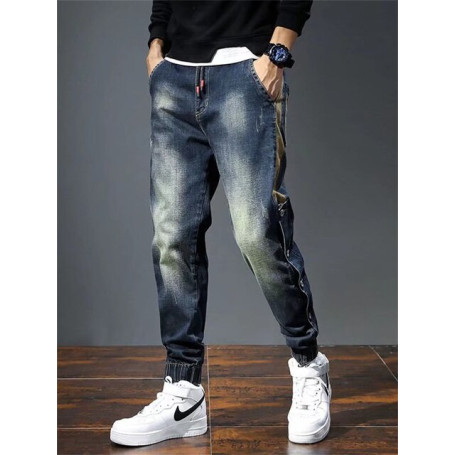 Men Stretch Retro Streetwear Relaxed Tapered Jeans