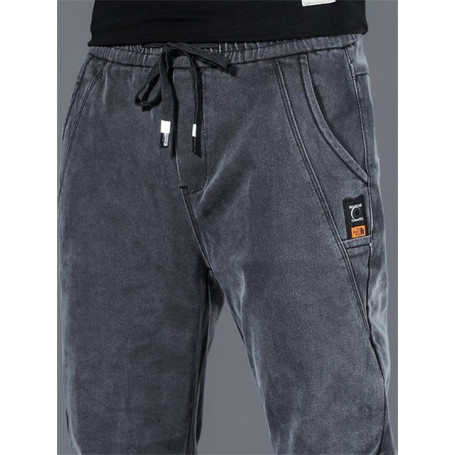 Men Loose Joggers Denim Casual Sweatpants Korea Ankle Length Trousers