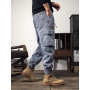 Men's Cargo Pants Stretch Cotton Denim Pants Plus Size Ankle Length Casual Jean Trousers
