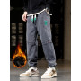 Men Jeans Fleece Lined Thick Warm Black Joggers Fashion Streetwear Cotton Casual Thermal Harem XL