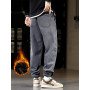 Men Jeans Fleece Lined Thick Warm Black Joggers Fashion Streetwear Cotton Casual Thermal Harem XL