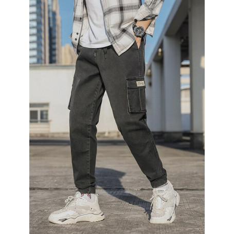 Spring Autumn Multi-Pockets Cargo Jeans Men Black Blue Denim Jogger Pants Male Baggy Jean Trousers Plus Size 6XL 7XL 8XL