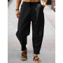 Men's Cotton Linen Pants Male Casual Solid Color Breathable Loose Trousers Straight M-5XL