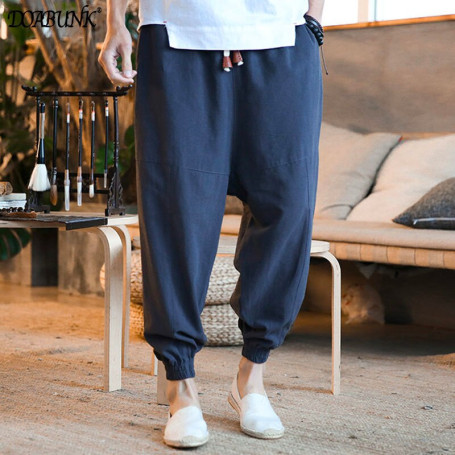 Men's Loose Harem Pants Male Casual Cotton Linen Pants Streetwear Trousers M-5XL