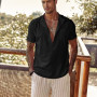 Men's Linen V Neck Bandage T Shirts Male Solid Color Short Sleeves Casual Cotton Linen Tshirt Tops S-3xl