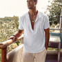 Men's Linen V Neck Bandage T Shirts Male Solid Color Short Sleeves Casual Cotton Linen Tshirt Tops S-3xl