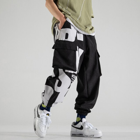 Men's Cargo Pants Fashion Multi-pockets Joggers Streetwear Style Wide Leg Loose Pants Hip Hop Sweatpants