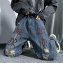 Men's clothes High Street Hip Hop Letter Printed Jeans Men Fashion Brand Straight Leg WideLeg Loose Couple