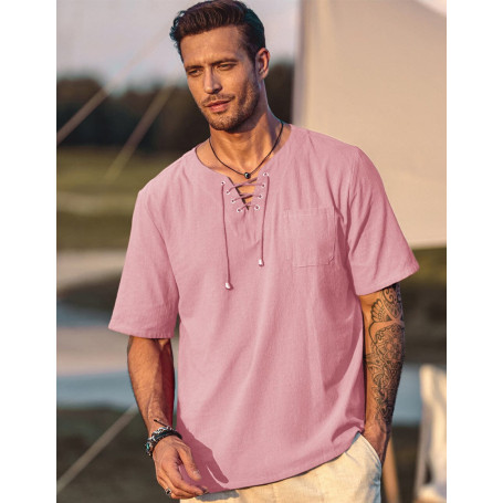 Men's Casual Honley Cotton Linen Shirt Loose Tops short Sleeve Tee Shirt Summer Casual  Men's Shirts