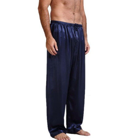 Casual Men Pants Loose Silk Nightwear Solid Color Smooth Men's Pajamas Sleep Pants