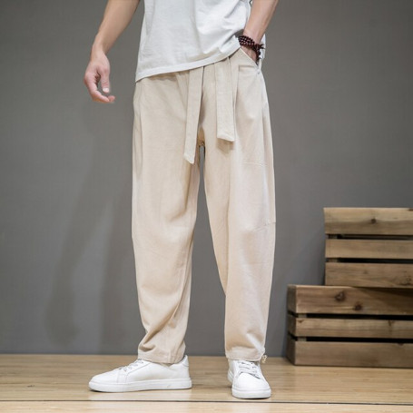Men Elastic Waist Casual Harem Pant Loose Sweatpants Trousers Cotton Linen