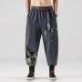 Men Cotton Linen Samurai Print Belt Retro Harem Pants Baggy Trousers Harajuku Hip Hop