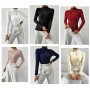 Women's Basic Neck Pullover Sweater For Women Multi Solid Colors Knitwear Slim Tops Soft Knit