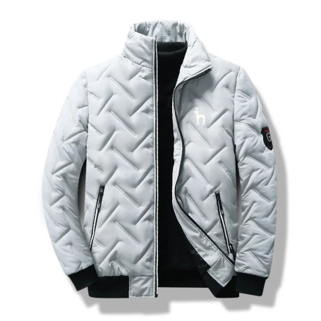 Men's Jacket Coat Quilted With Thick Jacket Warm Pilot Jacket Zipper Recreational Grid Vertical Zipper Jacket