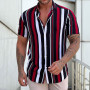Men's Clothing Casual Men Stripes Printed Short Sleeve Turndown Collar Slim Hawaiian Shirt Cardigan Retro Trend Shirt