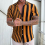 Men's Clothing Casual Men Stripes Printed Short Sleeve Turndown Collar Slim Hawaiian Shirt Cardigan Retro Trend Shirt