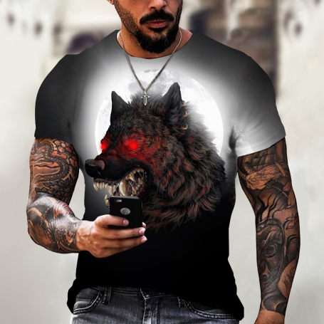 Men's T-Shirt Animation Cool Tee Street Vintage Lion Print Tops Harajuku Shirt Casual Male Clothing Short Sleeve Pullover