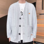 Mens Sweater Casual Brand Lazy Fox Embroidery Knitting Coat V Neck Cardigan Harajuku Fashion Street Men Slim Fit Coat