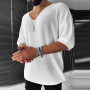 Men's Clothes Casual Knitted Sweater for Men Half Sleeve V-Neck Solid Jumpers Tops Fashion Slim Fit