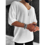 Men's Clothes Casual Knitted Sweater for Men Half Sleeve V-Neck Solid Jumpers Tops Fashion Slim Fit