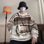 Men's Clothing Striped Color Sweater Fashion Design Sense Loose Knit Warm Knitted Sweater