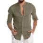 Men's Shirt Button Linen Cotton Comfortable Daily Top Long Sleeve